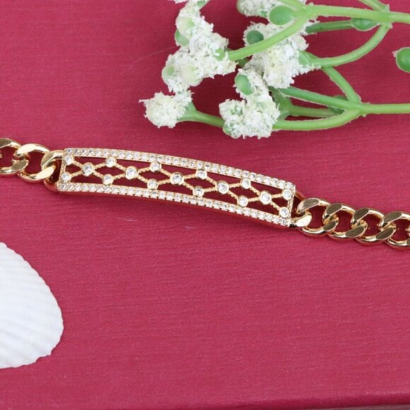 Rose Gold Elegant Cubic Zirconia Bracelet in 20cm Chain for Women, XPBL0718 - Picture 1 of 12